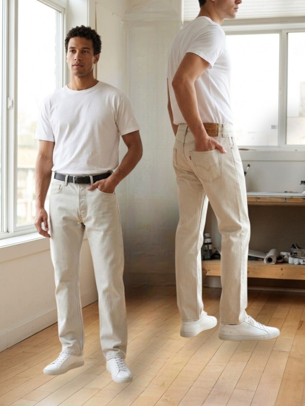 Vintage LEVI'S 501 Men's Off-White/Ecru Original Straight Leg Jeans